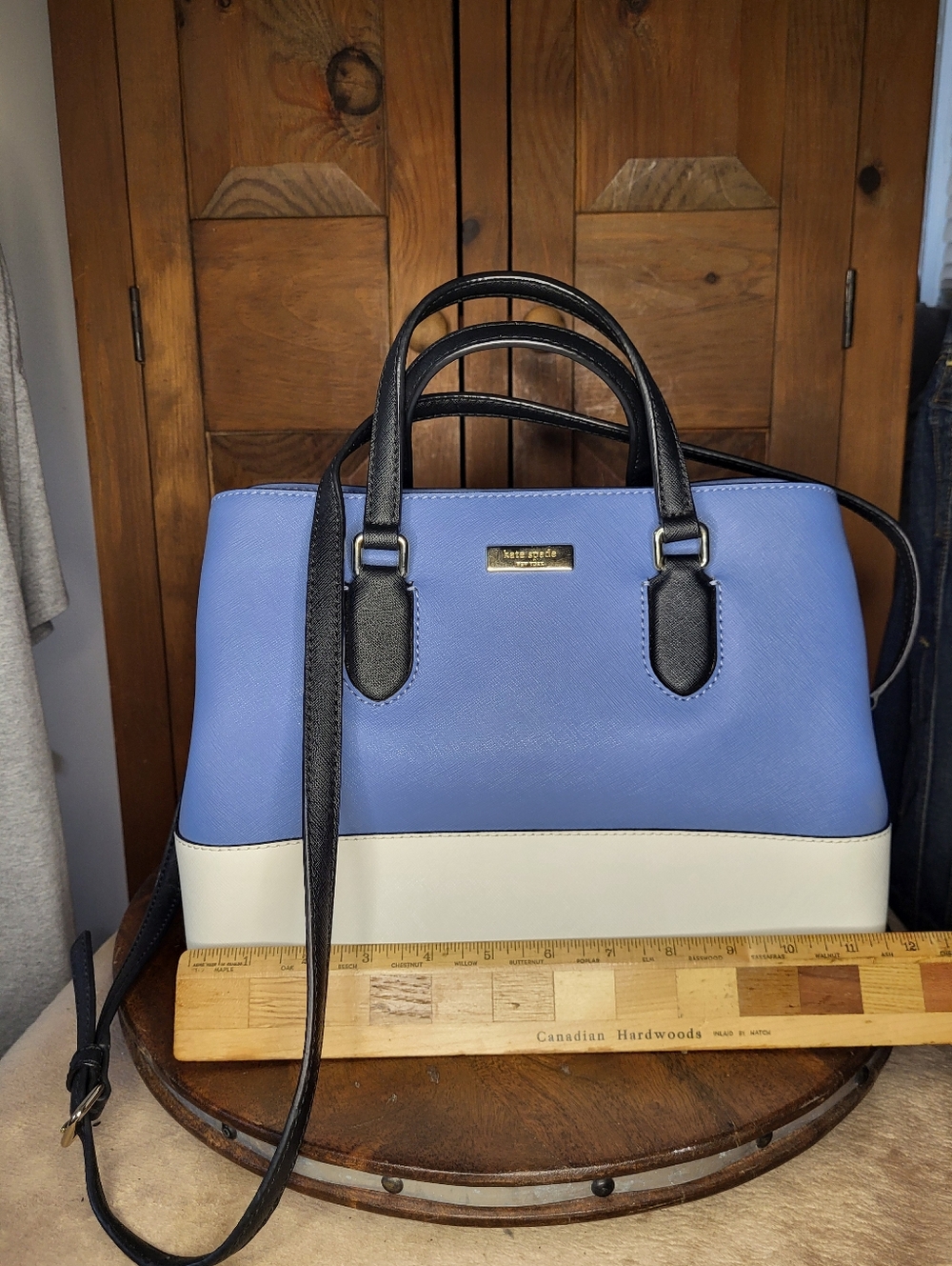 kate spade Two-Tone Periwinkle & Cream Satchel with Black Handles - Picture 3 of 17